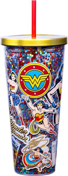 Wonder Woman 32oz Sticker Print Glitter Cup