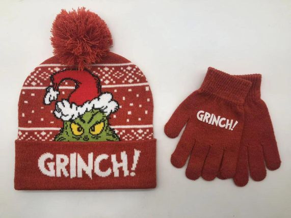 Grinch Knitted Hat with Matching Gloves