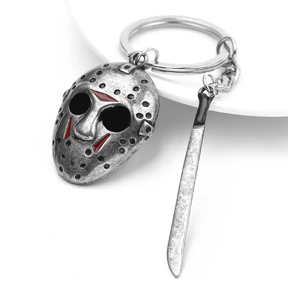 HORROR Mask & Dagger Metal Keychain