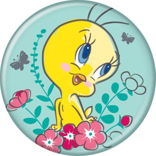 Looney Tunes Tweety Flowers on Green Button