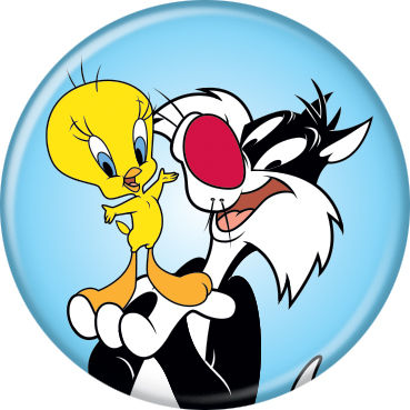 Looney Tunes - Sylvester & Tweety on Blue Button
