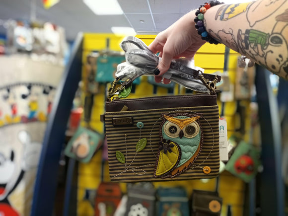 Olive Stripe Owl Mini Crossbody Bag
