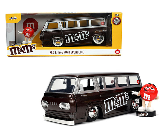 Red M&M with Ford 1965 Ford Econoline 1:24 Scale Die Cast
