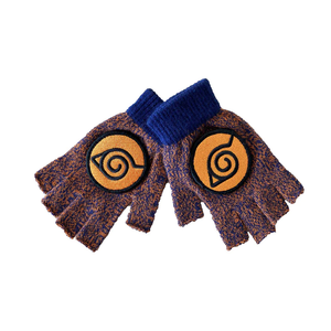 Naruto Leaf Village Symbol Circular Embroidery Fingerless Gloves