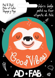Ad-Fab - Good Vibes Sloth 3" Adhesive Fabric Badge
