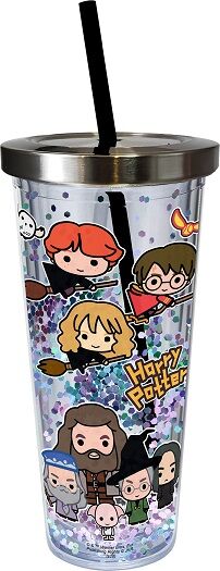 Harry Potter Chibi Glitter Cup with Straw