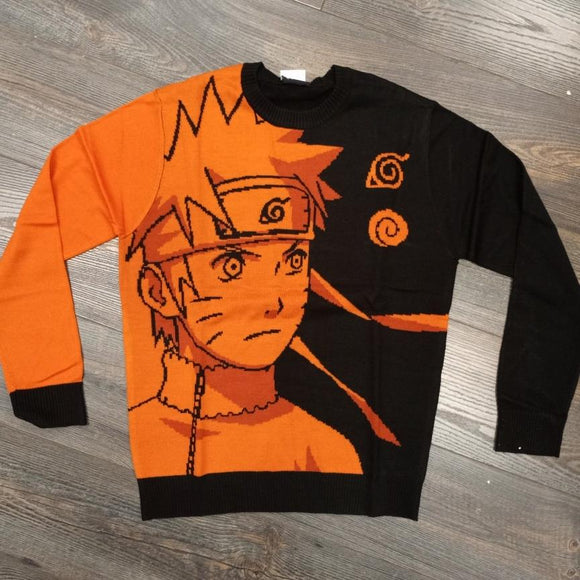 Naruto - Jaquard Looking on Orange&Black Sweater