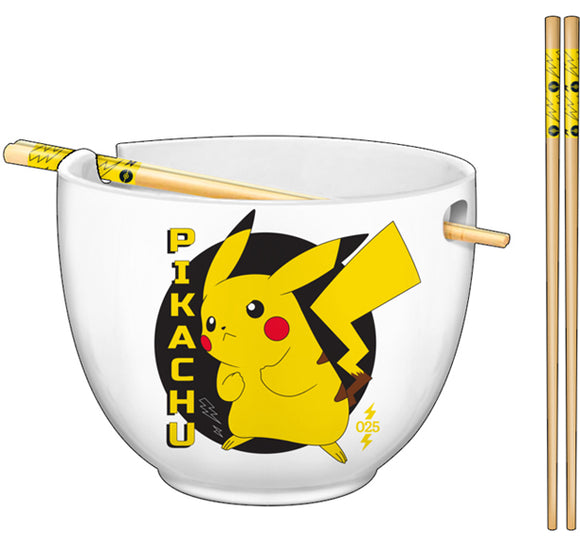 Pokemon Pikachu Japanese Text Ceramic Ramen Bowl with Chopsticks