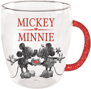Mickey & Minnie Glass Mug with Glitter Handle